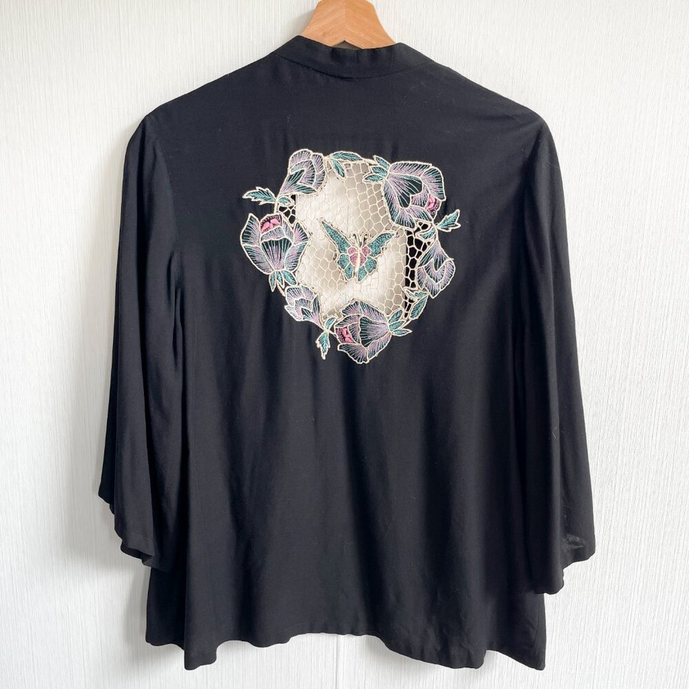 Vintage Lotus Back East Santa Barbara Kimono Style Cardigan Black Size Medium